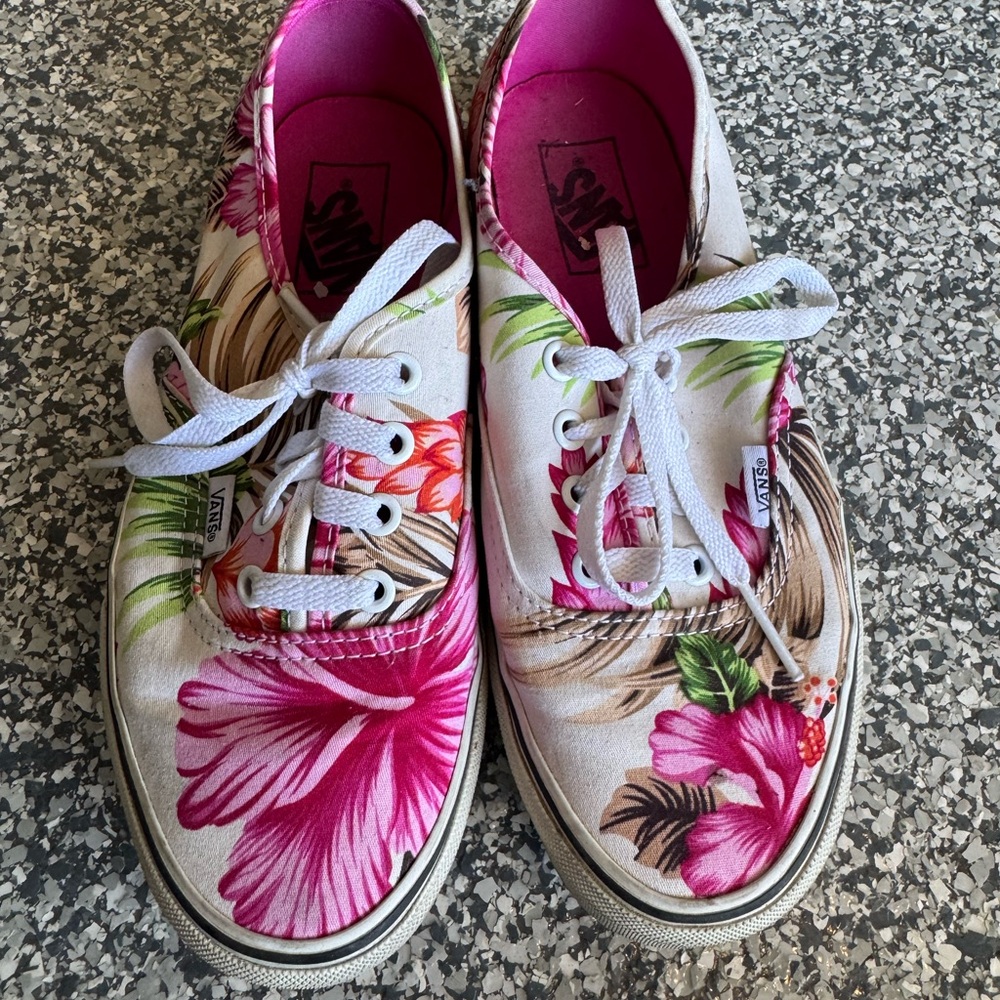 Vans Women's Floral Canvas Sneakers - Pink and White
